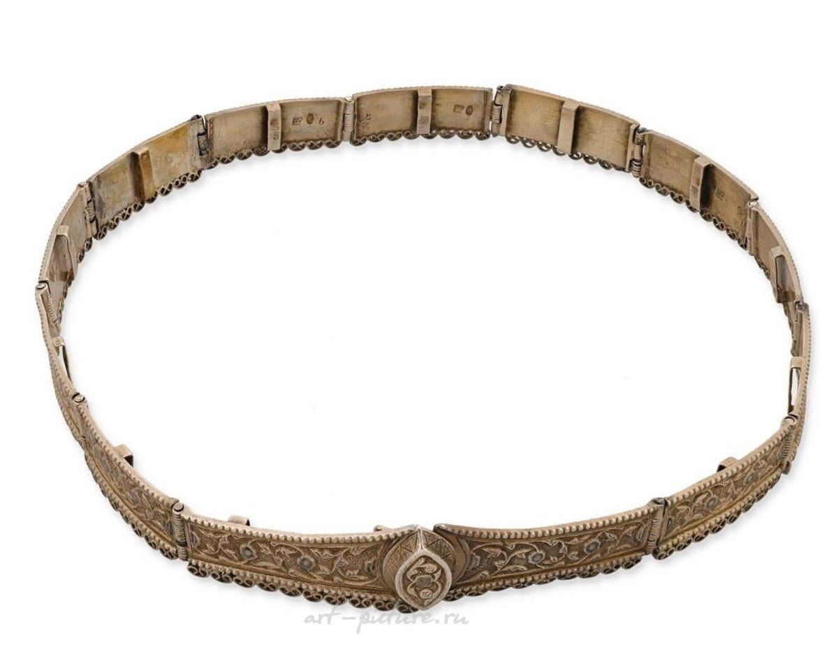 Russian silver , A Russian silver, enamel silk & metal thread belt.