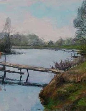 Spring.Bridges.Canvas, oil.30 x 70 cm