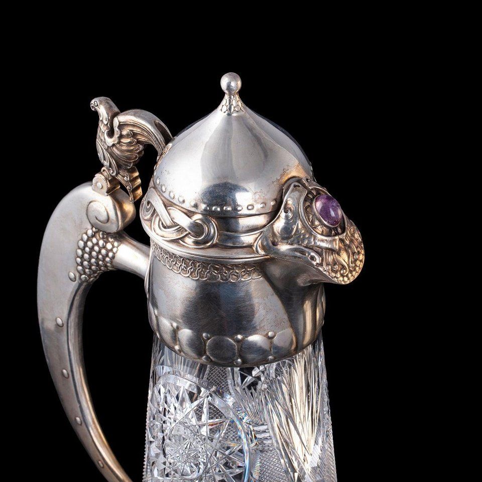 Русское серебро , Редкий графин из серебра с позолотой и граненого хрусталя