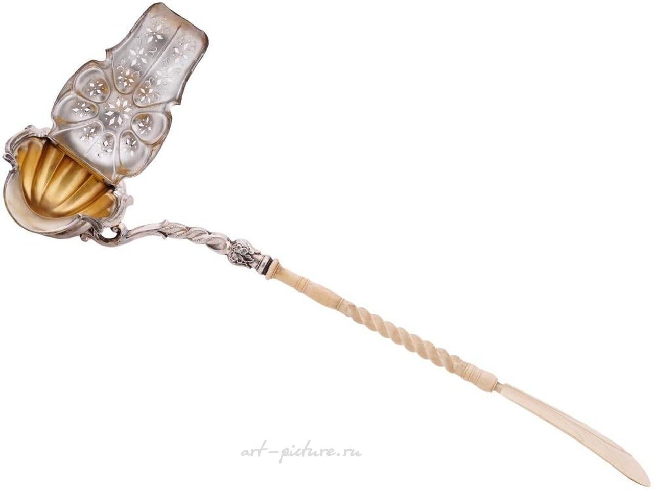 Russian silver , RUSSIAN STERLING SILVER PIERCED SAUCE LADLE WITH LID
