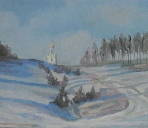 Winter landscape canvas on cardboard, oil