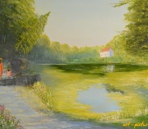Summer day in the old park canvas oil