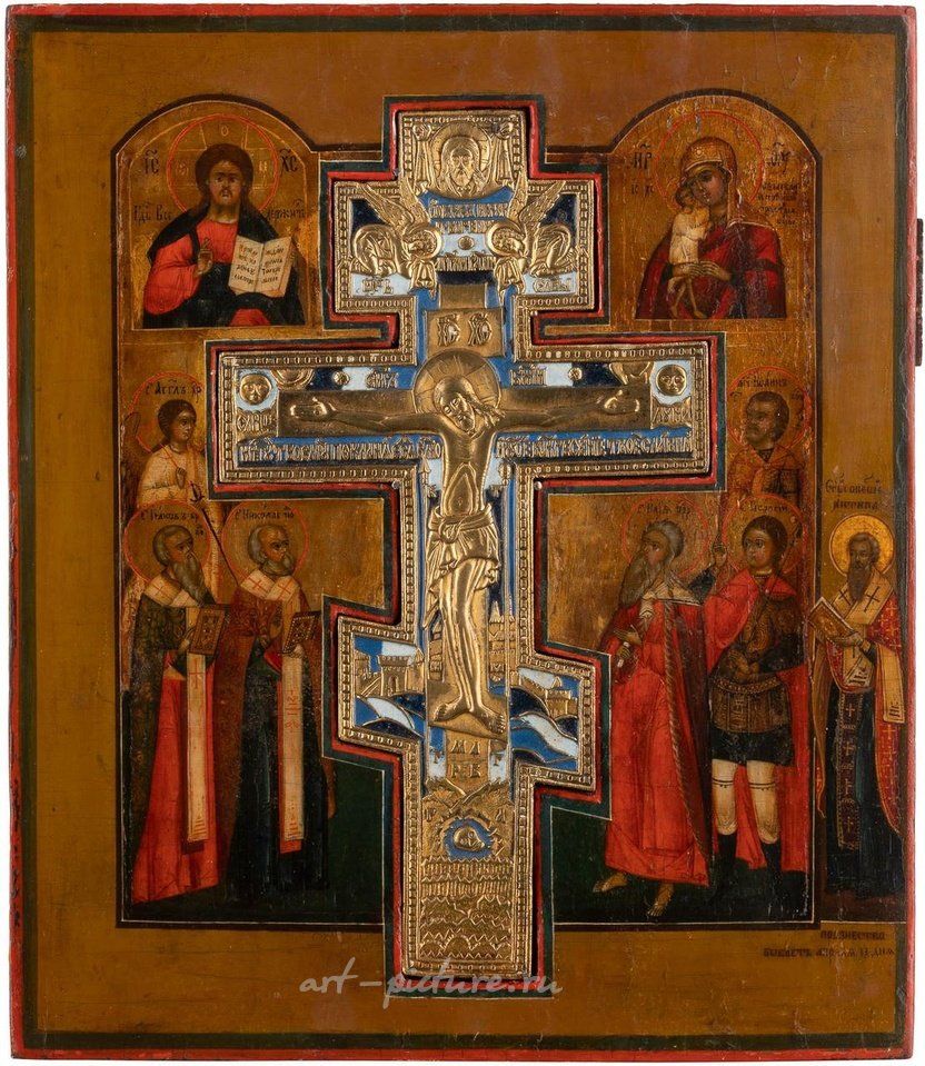 Русское серебро , Икона Стауротека, изображающая Распятие, Христос Пантократор