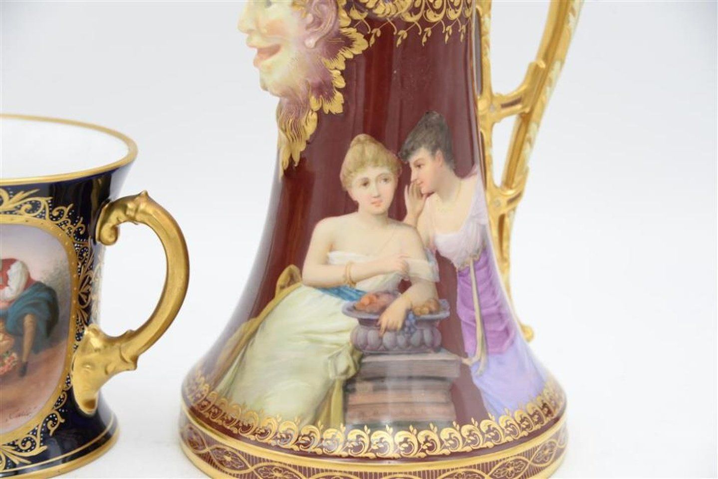 Royal Vienna Porcelain , Royal Vienna Portrait Vase, having two handles, signed "Dona...