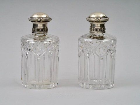 Russian silver, A RUSSIAN FABERGE SILVER-MOUNTED CUT-GLASS TOILETTE SET