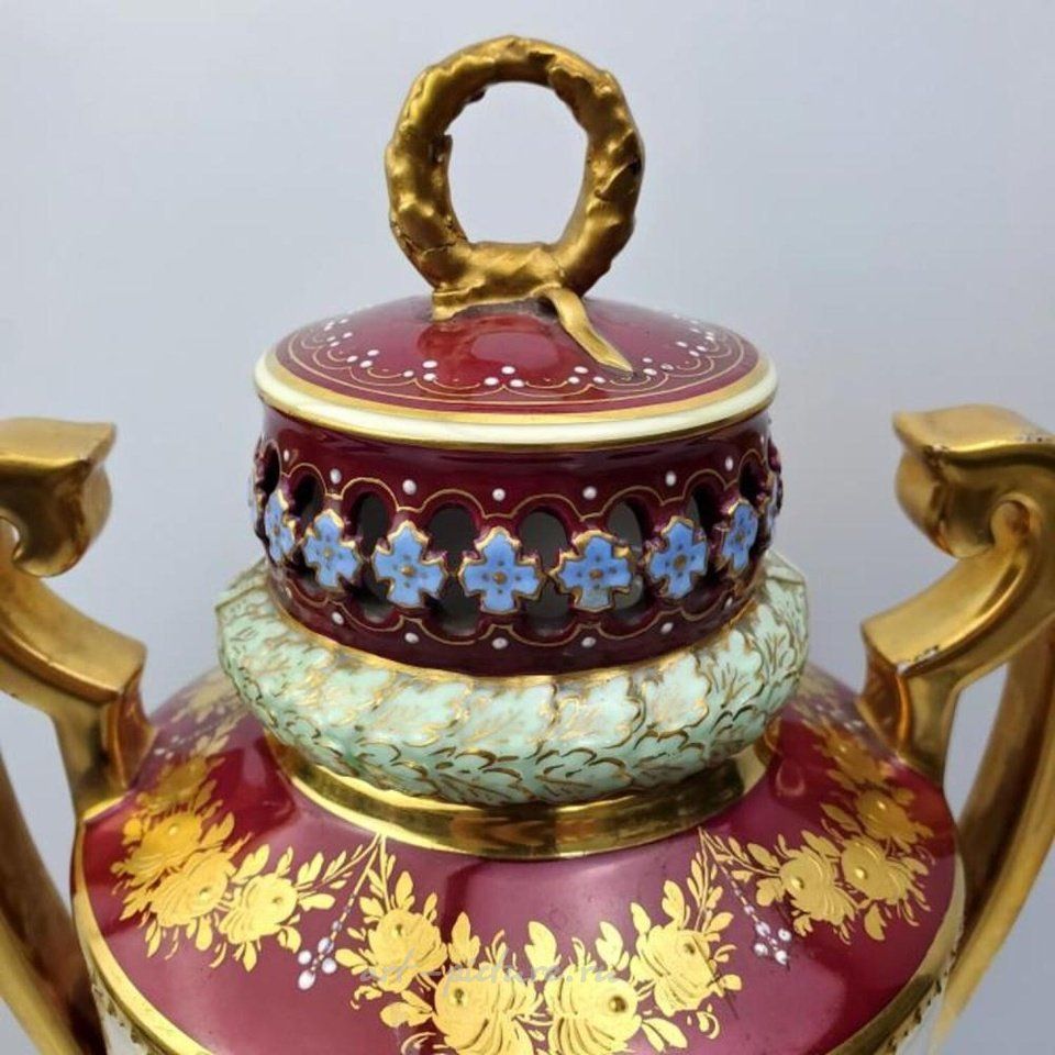 Royal Vienna Porcelain , Antique Large French Porcelain Covered Urn