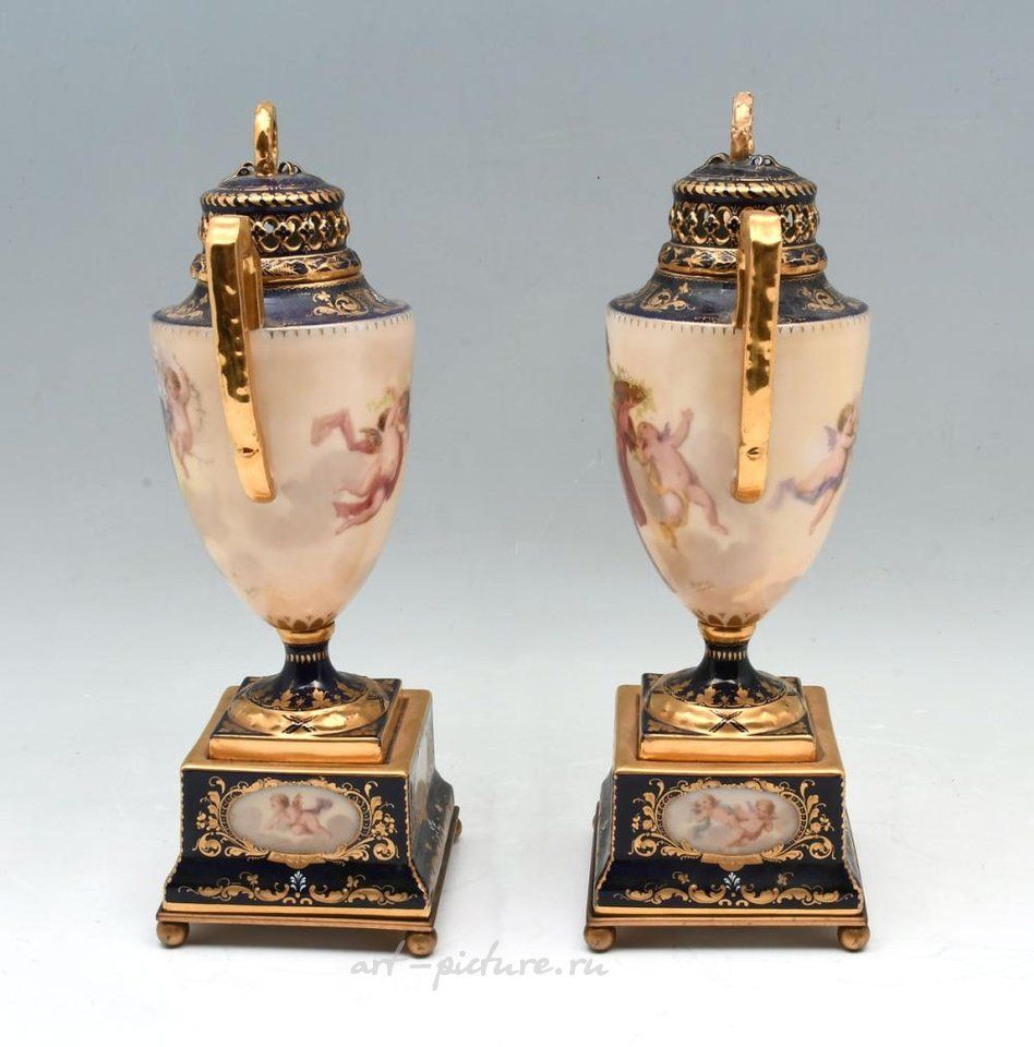 Royal Vienna Porcelain , PR. ROYAL VIENNA STYLE URNS W/ SCONCES