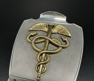 Paperry clamp (press-papier) with a symbol of medicine, Hermès (Hermes), France, 244 gr, 950 pr, 10 x 7.5 cm