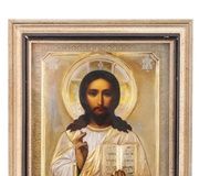 Антикварная русская православная икона Иисуса в серебряном окладе