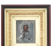 Антикварная русская икона Христа из серебра 84 века