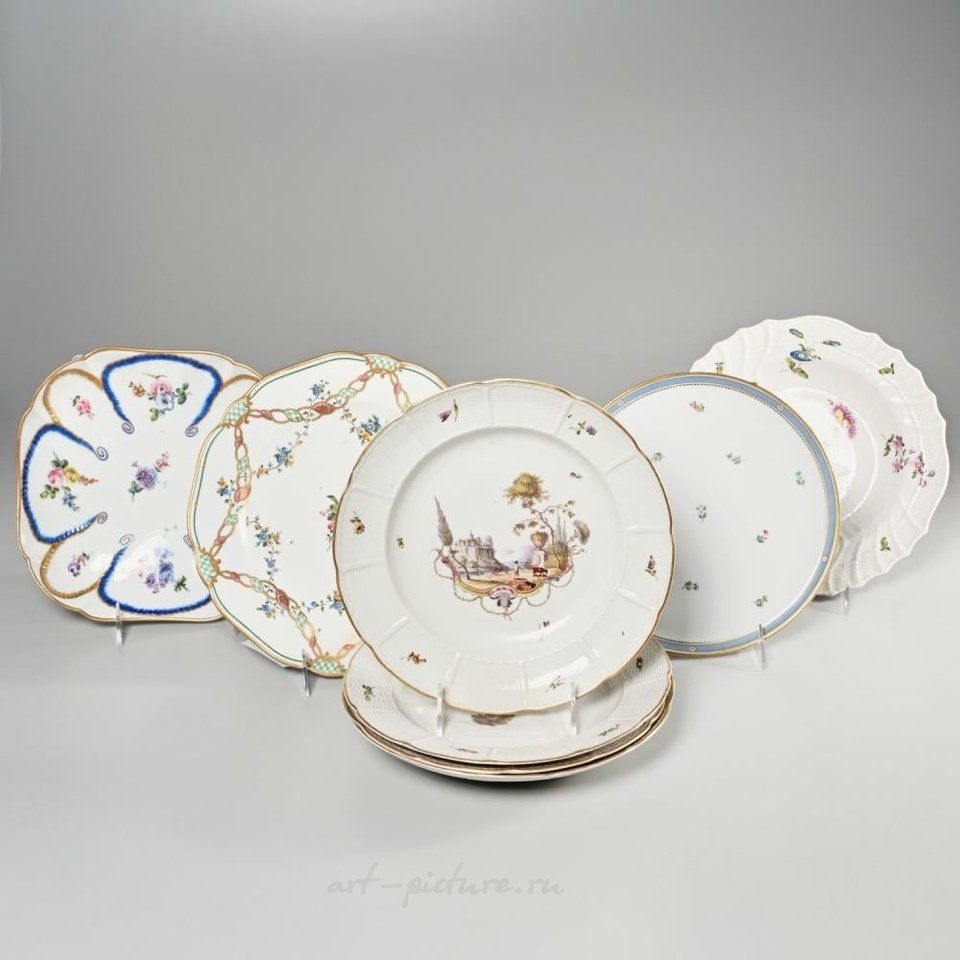 Royal Vienna , Фарфоровые тарелки 18-19 вв. из Европы: Людвигсбург, Королевской Вена, Севр