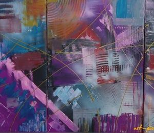 Magic City modular canvas (2x 30x70, 1x 50x70), acrylic, abstractionism