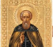 Маленькая икона, изображающая святого Сергия Радонежского, русская...