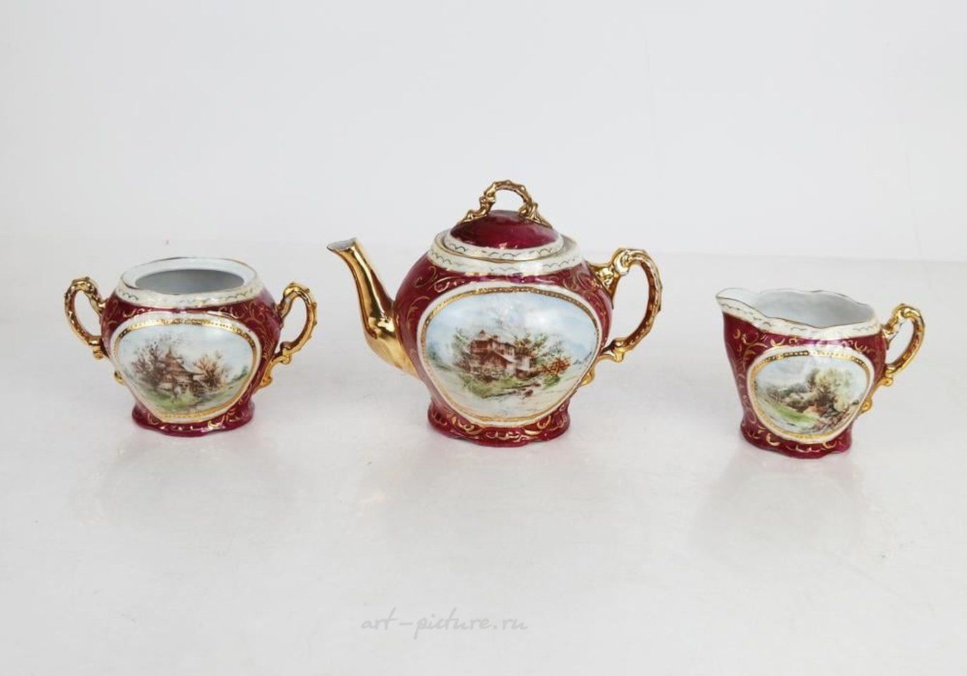 Royal Vienna , Фарфоровые сосуды Royal Vienna из Австрии: чайник, сахарница и сливочник (3)