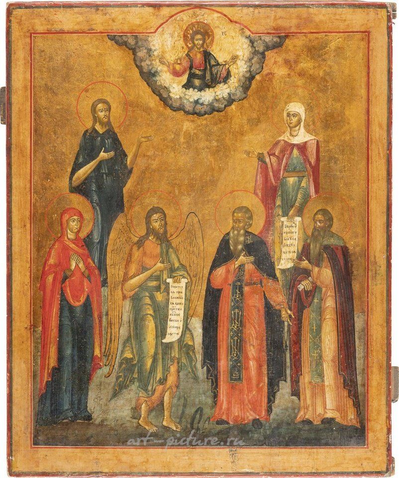 Russian silver , A VERY LARGE ICON SHOWING SIX PATRON SAINTS, STS. JOHN THE