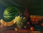 Life with watermelon canvas, oil