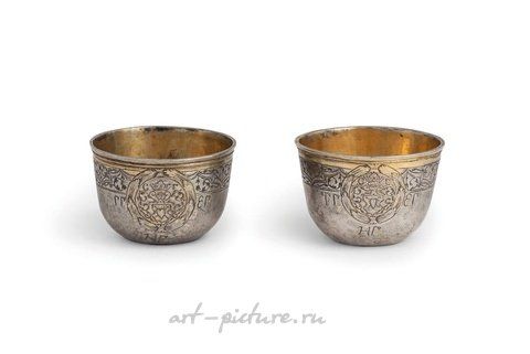 Russian silver, PAIR OF SILVER AND PARTIALLY GILDED SMALL CUPS, RUSSIA...