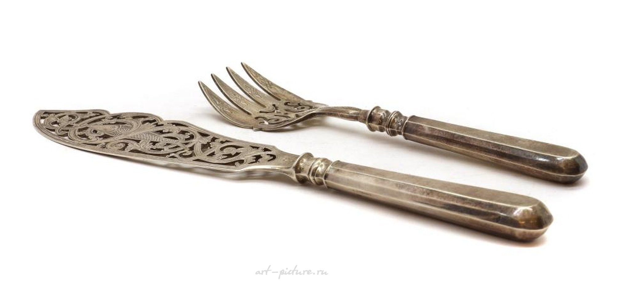 Русское серебро , Русская серебряная нож и вилка для рыбы
