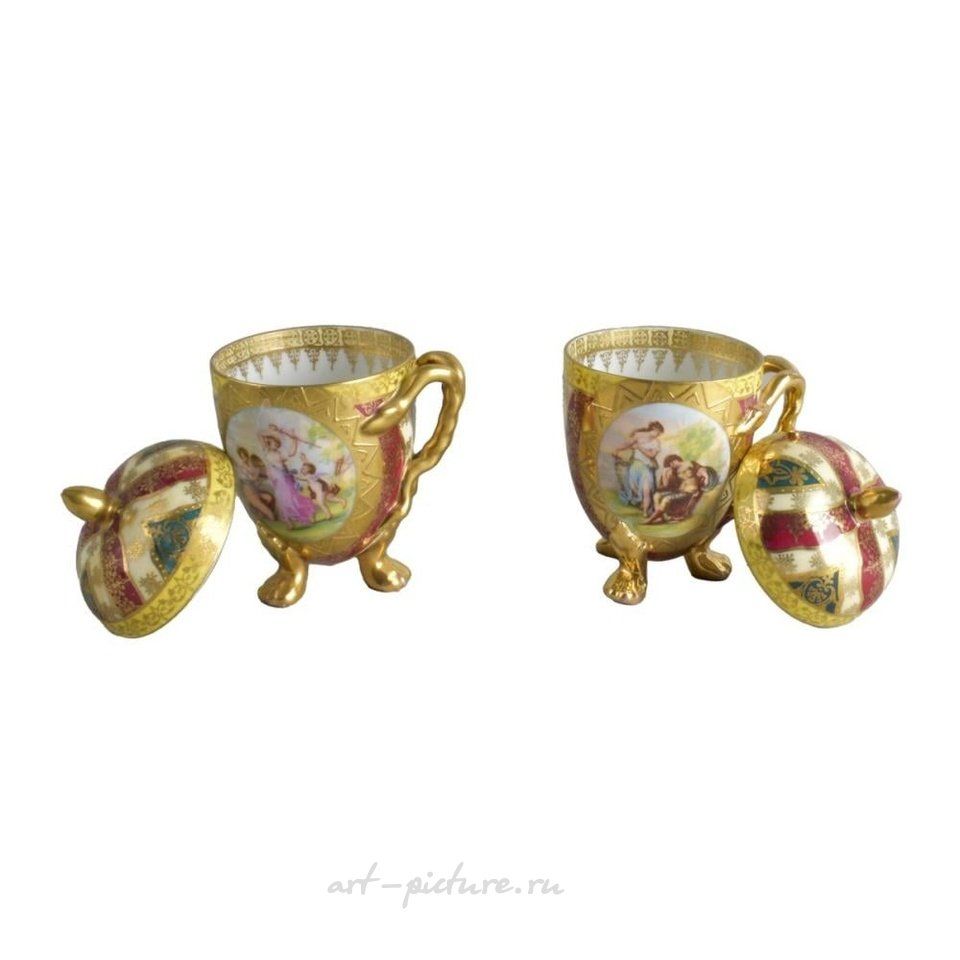 Royal Vienna Porcelain , Vintage Porcelain Cups and Saucers Set